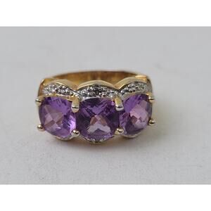 925 Sterling Silver 3-Stone Amethyst Cocktail Statement Ring Sz 4.75